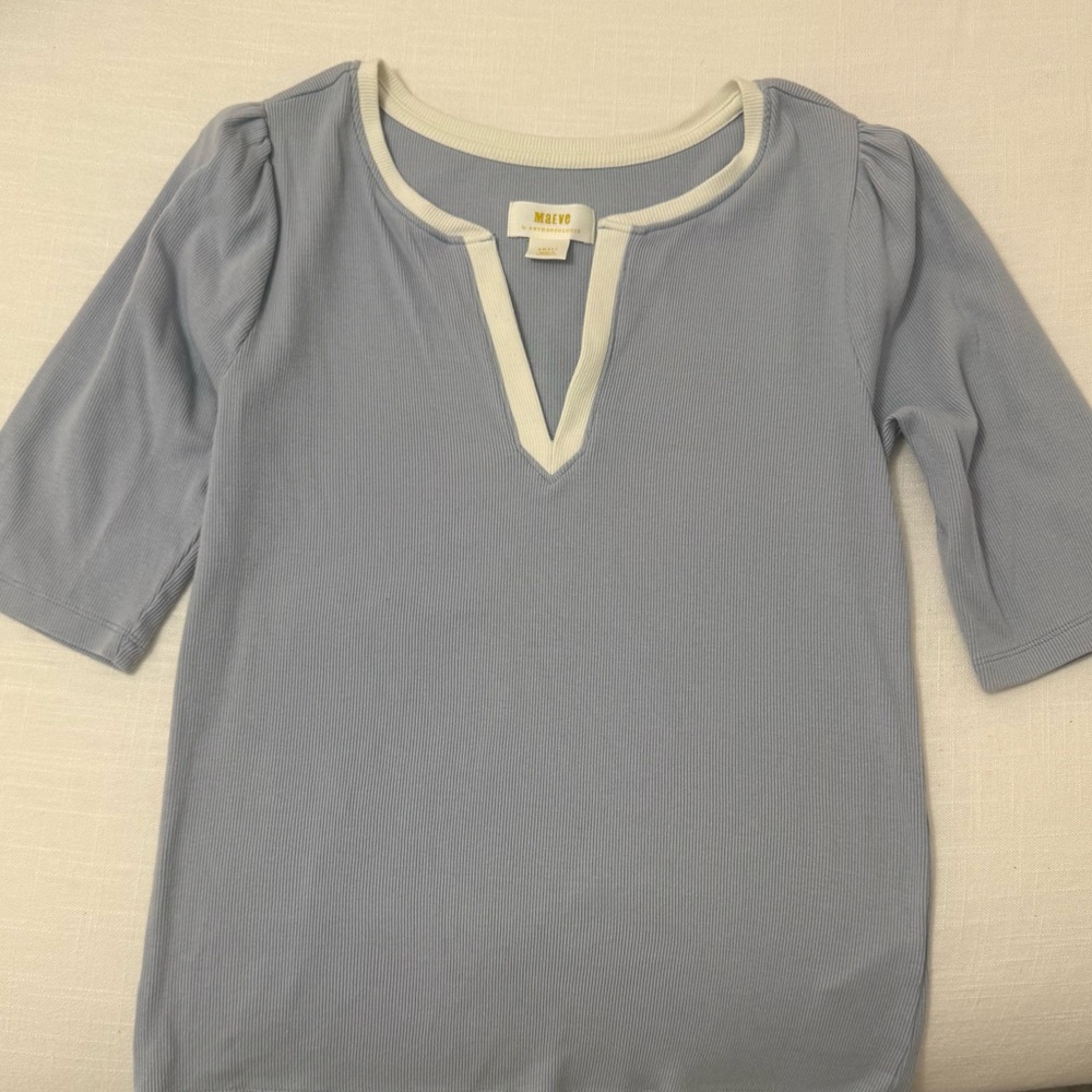 Anthropologie Maeve Blue and Cream Ribbed Top